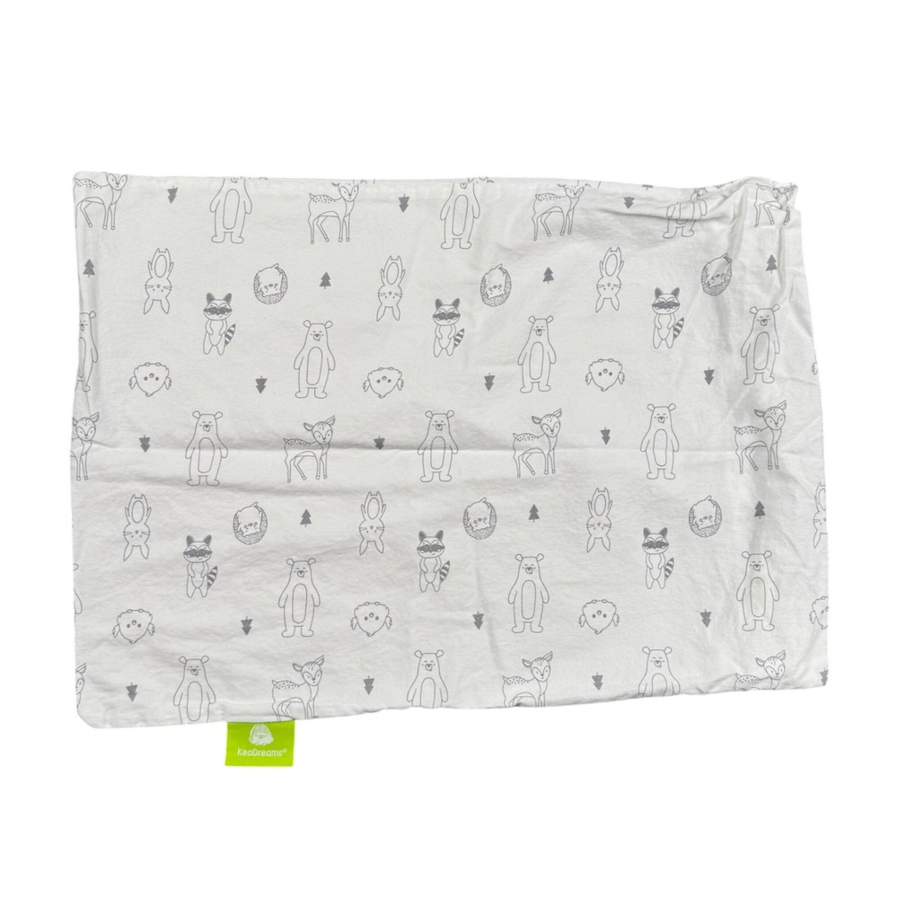 KeaDreams Toddler Pillowcase Woodland Animal Print White Gray 13x19 Kids Bedding